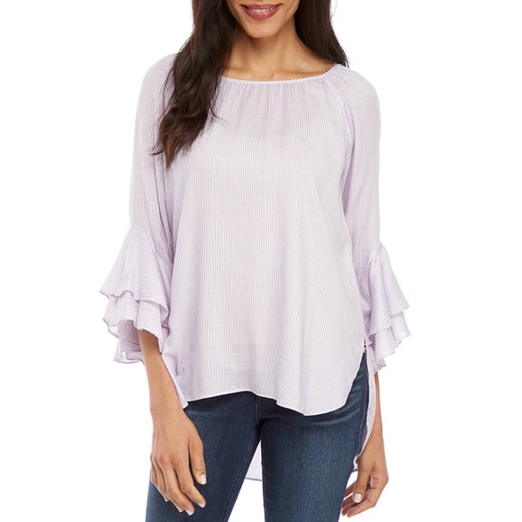 Cupio Tops - NWT! Cupio Blush Stripe Ruffle Sleeve Top